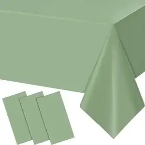 3Pack Sage Green Plastic Tablecloths for Rectangle Tables, Light Green Disposable Tablecloth, Waterproof