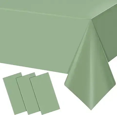 3Pack Sage Green Plastic Tablecloths for Rectangle Tables, Light Green Disposable Tablecloth, Waterproof