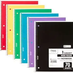 Mead Spiral Notebook, 6 Pack, 1 Subject, Wide Ruled Paper, 7-1/2" x 10-1/2",