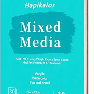 Sketch Book Mixed Media Pad - 9" x 12" Top Spiral Bound Sketch Pad, 30 Sheets 98lb/160gsm Acid-Free Drawing Paper