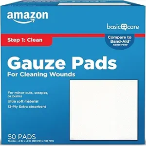 Amazon Basic Care Gauze Pads, 4x4" Sterile Medical Wound Dressing Sponges, 12-Ply