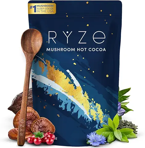 RYZE SUPERFOODS Mushroom Hot Cocoa Melatonin Sleep Supplement, Keto Cocoa Powder with Reishi Mushroom