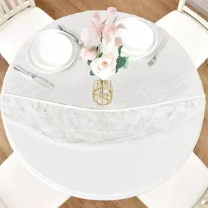 Round Waterproof Table Cover Elastic Vinyl Fitted Tablecloth Elastic Edged Plastic Table Cloth