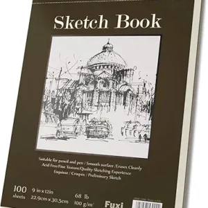 Fuxi 9" x 12" Sketch Book, Top Spiral Bound Sketch Pad, 100 Sheets 68lb/100gsm Acid-Free Drawing Paper