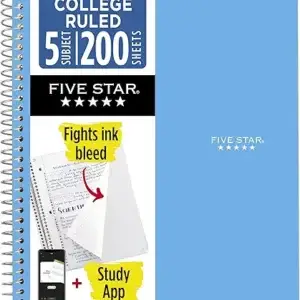 Five Star Spiral Notebook + Study App, 5 Subject, College Ruled Paper, 8-1/2" x 11", 200 Sheets