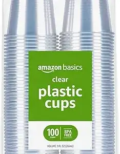 Amazon Basics Small Disposable Clear Plastic Cups, 9oz, 100 Count