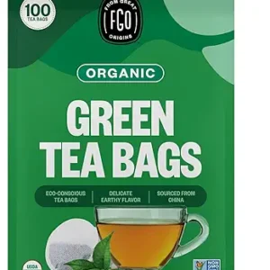 FGO Organic Green Tea, 100 Count Eco-Conscious Tea Bags, Caffeinated, Resealable Pouch