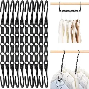 HOUSE DAY 10 Pack Space Saving Hangers, Black, Premium Smart Hanger, Closet Organizers and Storage, Sturdy Cascading Hangers with 5 Holes for Heavy Clothes