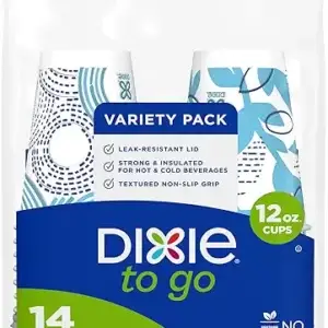 Dixie To Go Paper Coffee Cups With Lids, 12 oz, 14 ct, Disposable Insulated Paper Cups for On-The-Go Hot or Cold Beverages