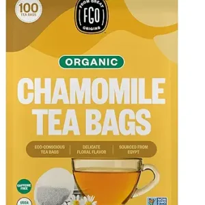 FGO Organic Chamomile Tea, 100 Count, Eco-Conscious Tea Bags, Resealable Bag