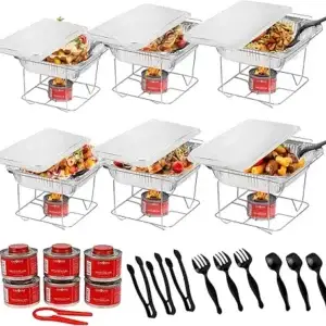 Alpha Living 6 Pack - Disposable Chafing Dish Buffet Set, Half Size Pans, Welded Body Food
