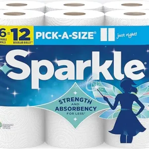 Sparkle Pick-A-Size Paper Towels, 6 Double Rolls (660 Sheets Total) - Strong 2-Ply Towels