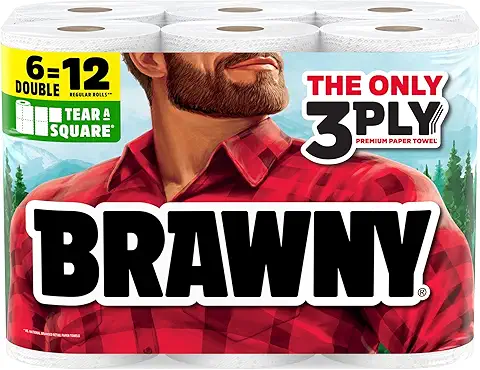 Brawny Tear-A-Square 3-Ply Paper Towels, 6 Double Rolls