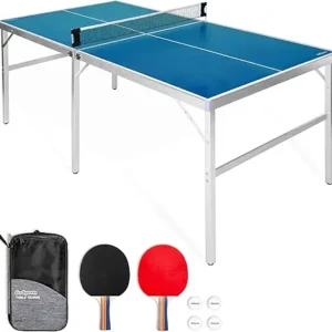 GoSports Mid-Size Table Tennis Game Set - Red or Blue - Indoor/Outdoor Portable Table