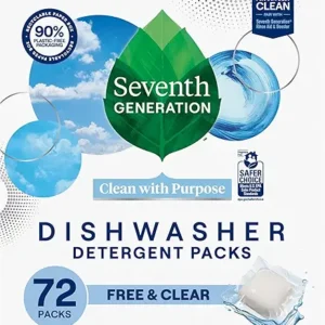Seventh Generation Dishwasher Detergent Packs, Free & Clear, 72 Count, Pack of 1, Plant Powered Cleaning