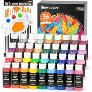 Shuttle Art Acrylic Paint, 36 Colors Acrylic Paint Set with Brushes & Palette, 2oz/60ml Bottles