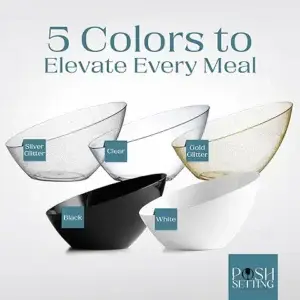 Posh Setting Crystal Clear, Disposable Premium Hard Plastic Medium Angled Bowl, Party, Salad, Snack and Fruit Bowl 5 Pack