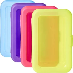 Amazon Basics 4-Pack Large Pencil Cases, Storage Organizer, Durable Plastic School Supply Box
