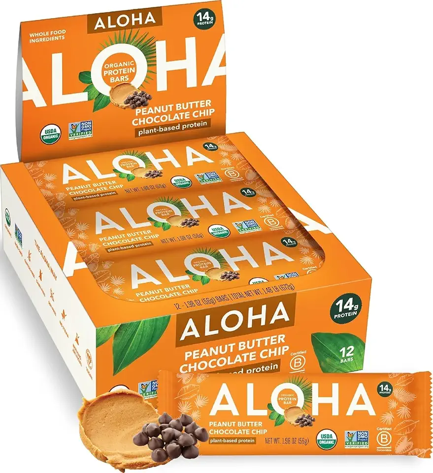 ALOHA Organic Plant Based Protein Bars |Peanut Butter Chocolate Chip | 1.98 Oz (Pack of 12)