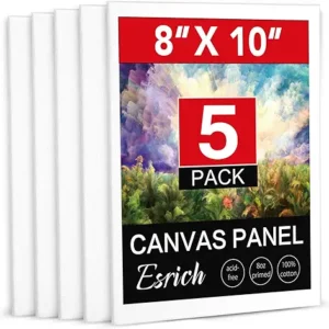 ESRICH Canvas Boards for Painting, 5 Pack Canvases for Painting 8x10 Cotton Primed Acid Free Blank Canvas Panels for Oil Paint, Watercolor, Acrylic Paint, Gouache and Tempera