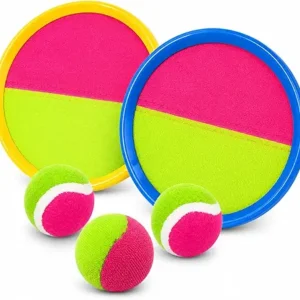 Liberty Imports Toss and Catch Game Set for Kids, 2 Self Stick Paddles, 2 Catch Balls & Bonus Soft Bean Bag Ball