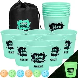 Yard Pong Outdoor Games Glow in Dark with 12 Buckets and 6 Balls