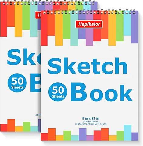 9" x 12" Sketch Book, 2-Pack 50 Sheets Spiral Bound Art Sketchbook, Acid Free Artist Drawing Book Paper
