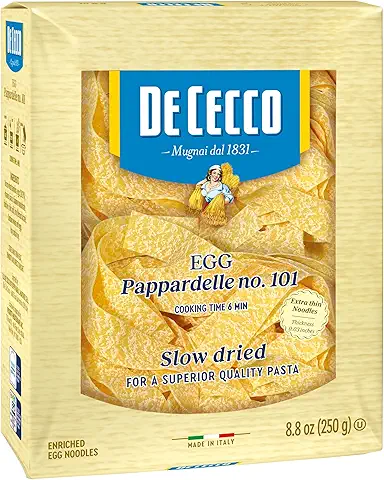 De Cecco Egg Pappardelle No. 101 Pasta, 8.8 Oz, Authentic, Slow Dried, Made with Cage Free Eggs & Durum Wheat