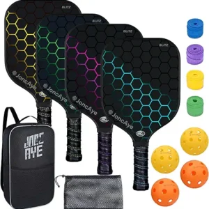 JoncAye Pickleball Paddles Set of 4 or 2, USAPA Approved Fiberglass Rackets with Outdoor Indoor Balls, Bag, Overgrip, Lightweight for Family