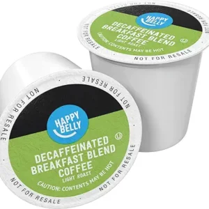 Amazon Brand - Happy Belly Decaf Light Roast Coffee Pods, Breakfast Blend pods.