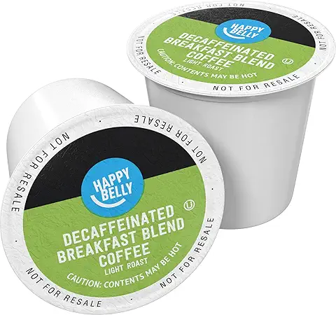 Amazon Brand - Happy Belly Decaf Light Roast Coffee Pods, Breakfast Blend pods.