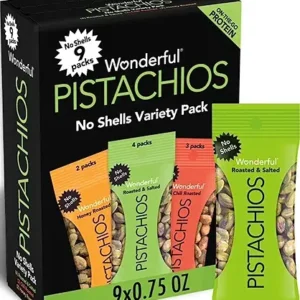 Wonderful Pistachios No Shells, 3 Flavors Mixed Variety Pack of 9