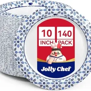 JOLLY CHEF 10 inch Disposable Paper Plates 140 Count, Soak Proof, Cut Proof, Heavy Duty Paper