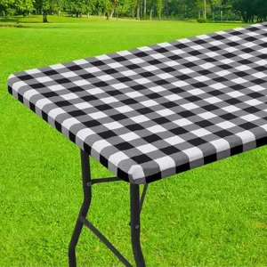 Smiry Rectangle Picnic Table Cloth, Elastic Waterproof Fitted Vinyl Tablecloths
