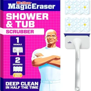 Mr. Clean Magic Eraser Shower & Tub Scrubber, Bathroom Cleaner, All in One Bathroom Cleaner, Lemon Starter Kit