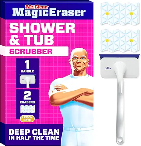 Mr. Clean Magic Eraser Shower & Tub Scrubber, Bathroom Cleaner, All in One Bathroom Cleaner, Lemon Starter Kit