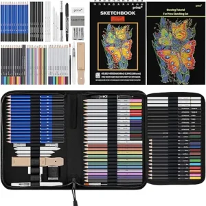76 Pack Drawing Set Sketching Kit, Pro Art Supplies with 3-Color Sketchbook, Include Tutorial