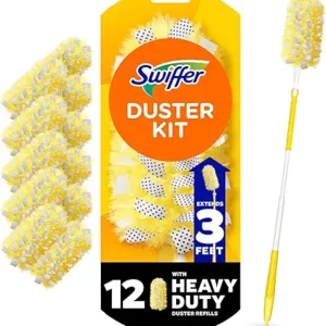 Swiffer Duster Kit with 3 ft Extendable Handle, Dusters for Cleaning, Set Includes 1 Extension Pole and 12 Heavy Duty Dusting Refills Dust Cleaner
