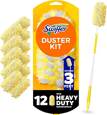 Swiffer Duster Kit with 3 ft Extendable Handle, Dusters for Cleaning, Set Includes 1 Extension Pole and 12 Heavy Duty Dusting Refills Dust Cleaner