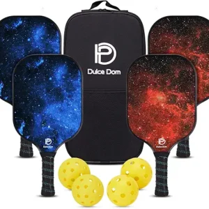 Dulce DOM Pickleball Paddles Set of 2/4 - USAPA Approved, 4 Indoor Outdoor Pickleball Balls, Fiberglass Surface Paddle