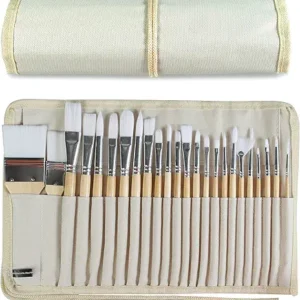 Paint Brushes Set of 24 Pieces Wooden Handles Brushes with Canvas Brush Case
