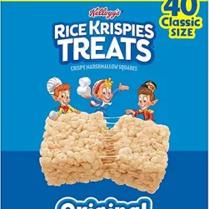 Rice Krispies Treats Crispy Marshmallow Squares, Kids Snacks, Cereal Bars, Original, 31.2oz Box (40 Bars)