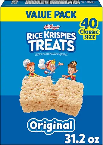 Rice Krispies Treats Crispy Marshmallow Squares, Kids Snacks, Cereal Bars, Original, 31.2oz Box (40 Bars)