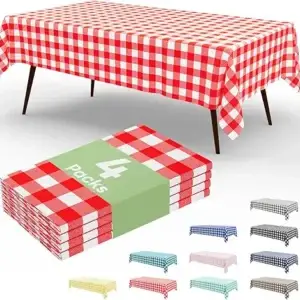 misaya 4 Packs Buffalo Disposable Table Cloth, 54 x 108 Inch Waterproof Plastic Tablecloth