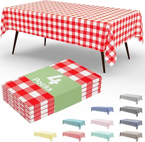 misaya 4 Packs Buffalo Disposable Table Cloth, 54 x 108 Inch Waterproof Plastic Tablecloth