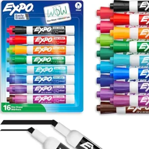 EXPO Dry Erase Markers, Low Odor Ink, Assorted Colors, Chisel Tip, 16 Count