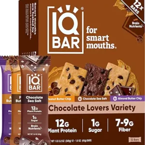 IQBAR Clean Plant Protein Bars - Chocolate Lovers Variety - 12 Count